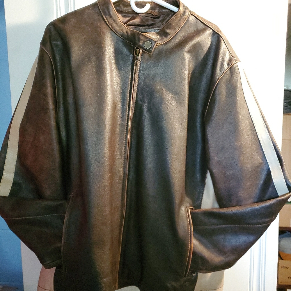 Black Rivet leather motorcycle jacket brown